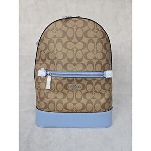 Coach Kenley Backpack Purse Signature Khaki Marble Blue‎ Leather Bag Retired NWT